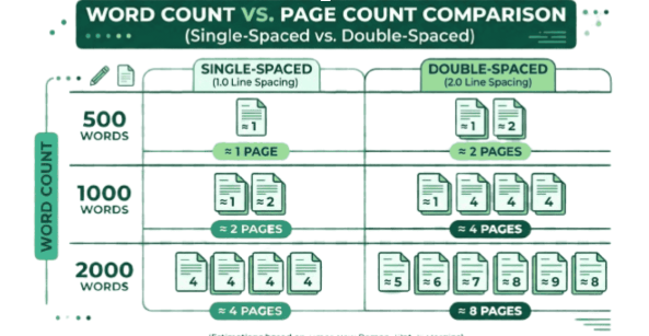Word count to page count conversion for common essay lengths