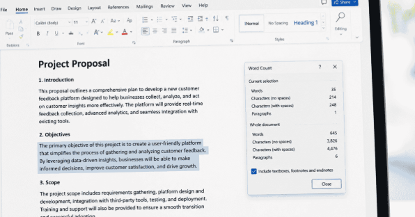 Keyboard shortcuts for checking word count